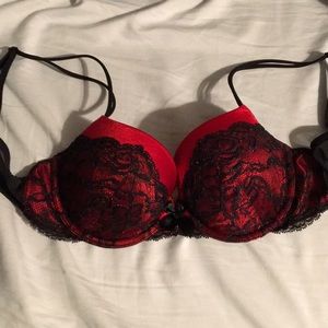 Red and black bra